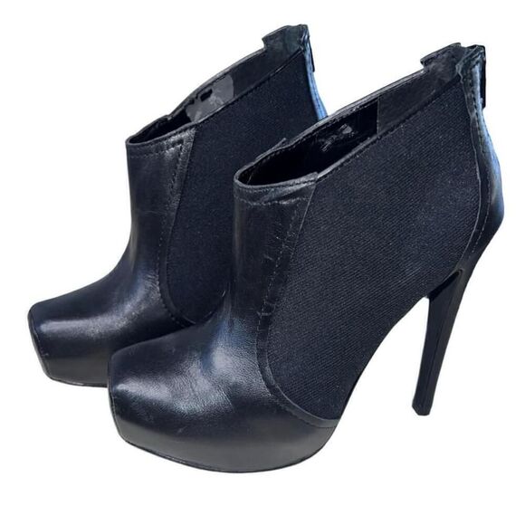 Women's Jessica Simpson Livia Black Leather and Fabric Booties Size 5.5 - Picture 3 of 7